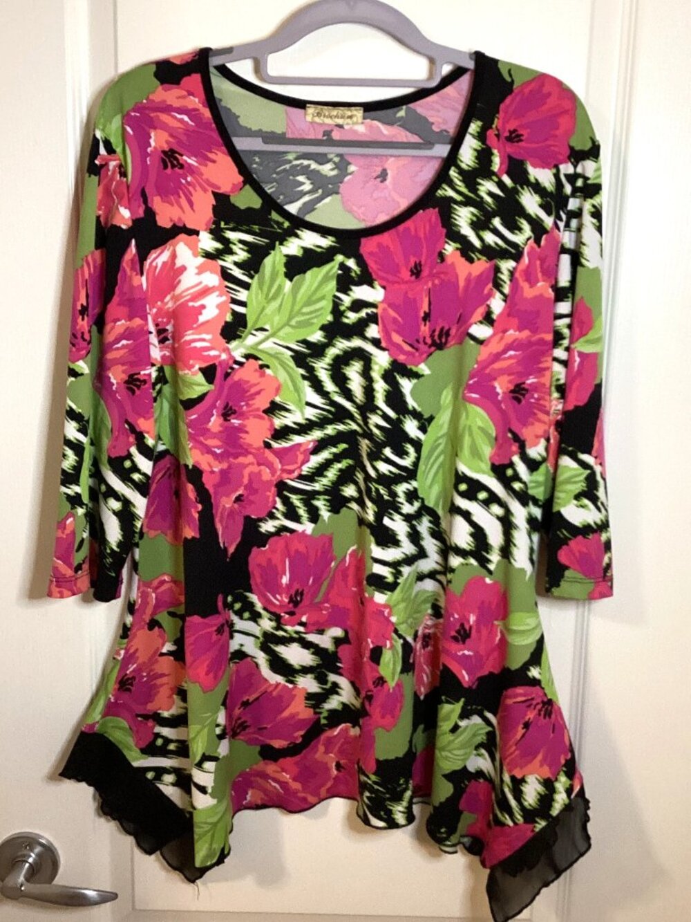 Brochure Women's Tunic Top Colorful Bright Floral Stretchy Size XL